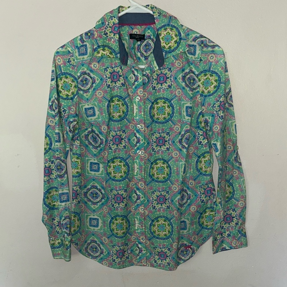 Talbots Green and Blue Casual Button Down Shirt - Picture 1 of 5